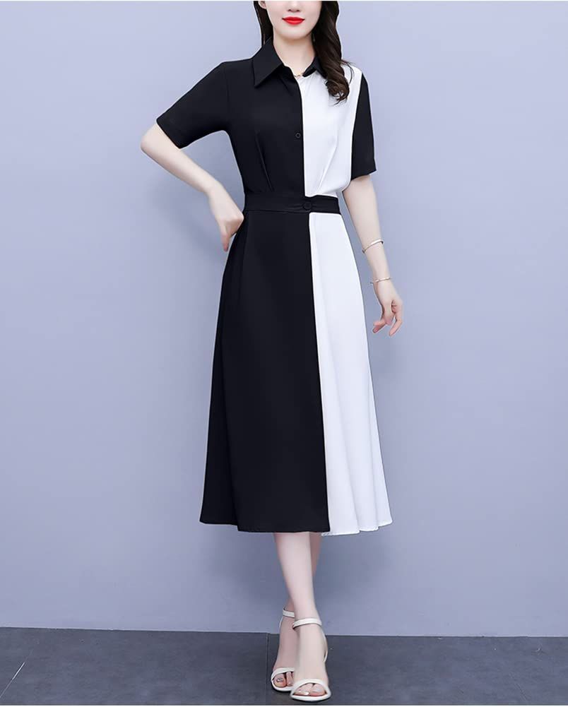 【人気商品】おしゃれ きれいめ 通勤 カジュアル 折り襟 ひざ丈 Aライン 半袖 リボン 切り替え 夏 レディース ロングワンピース ワンピース [セイラ] ワンピース ドレス Aライン プリーツ ブラウン ベージュ制服 ネクタイ シャツ | PAY ID