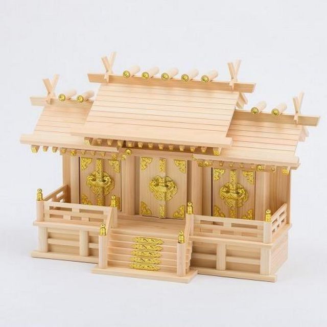 静岡木工 神棚の里 屋根違い三社 桧 中低床 神棚