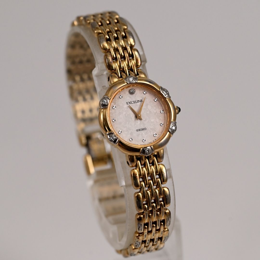 SEIKO EXCELINE エクセリーヌ 金 Gold-Plated 7Pダイヤ 耐磁 Ref