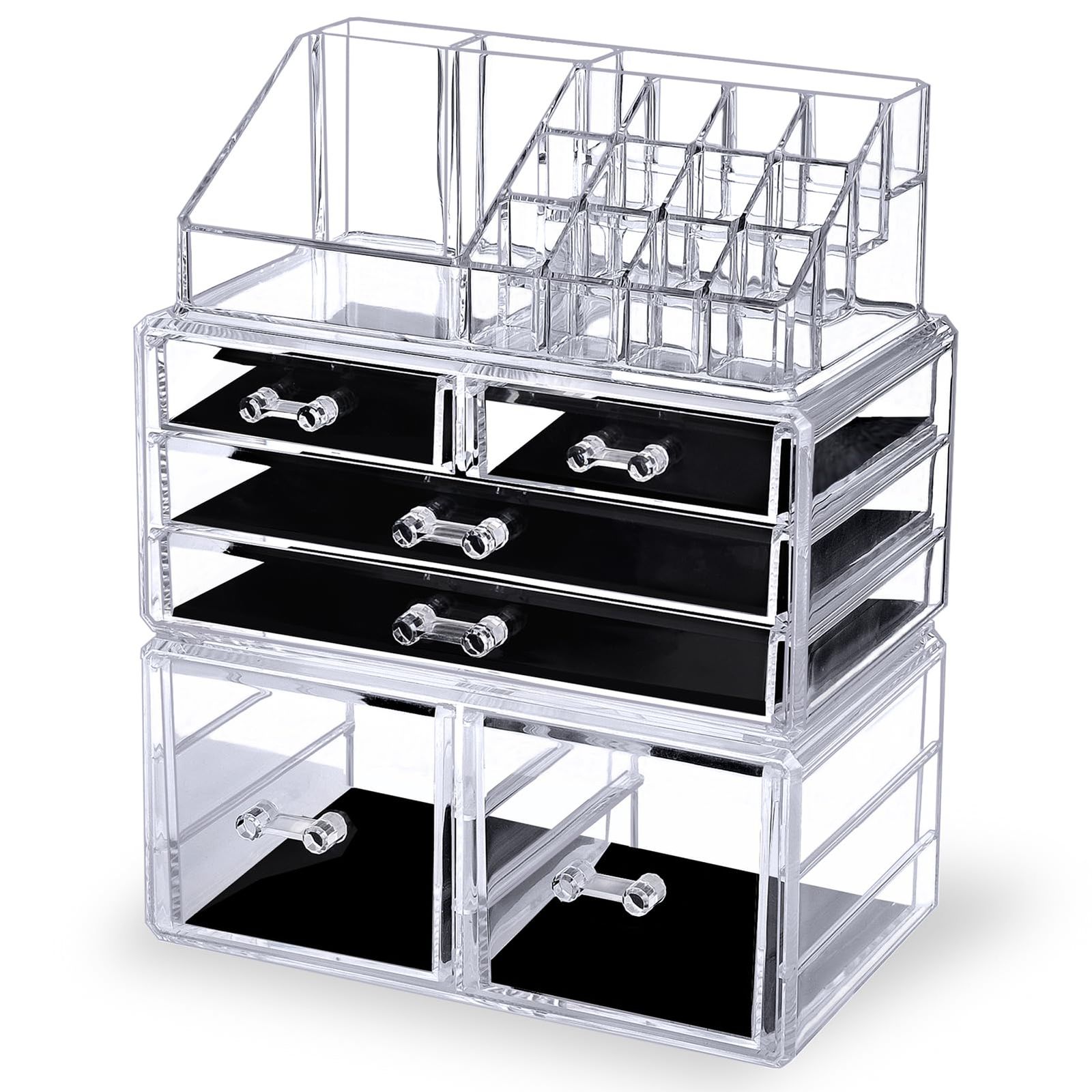 【迅速発送】MOSIKER コスメ収納 アクリル メイクボックス 大容量 引き出し リップケース ネイル メイクブラシ メイク道具 化粧水 香水 小物収納 透明 おしゃれ 重なる ジュエリーケース