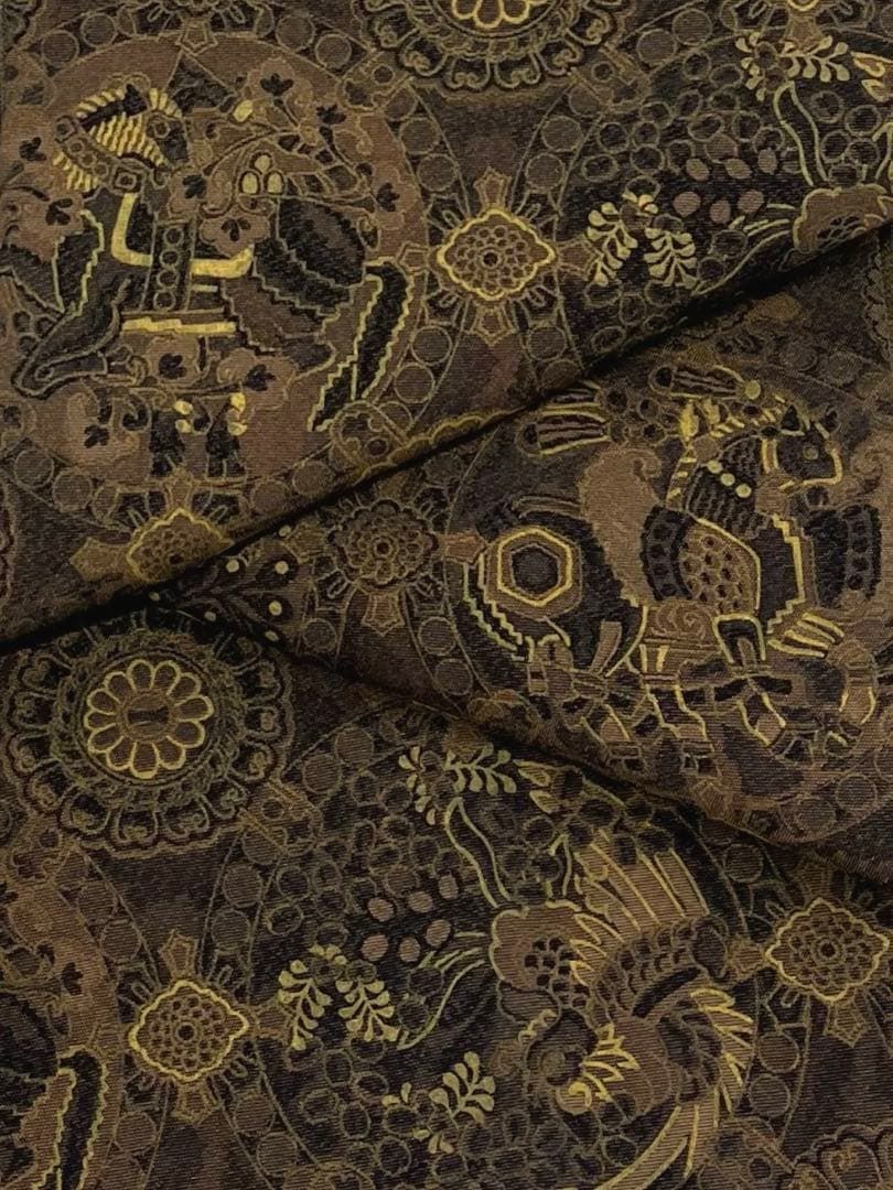 前田仁仙 落款入 全通 袋帯 馬 華文 正絹