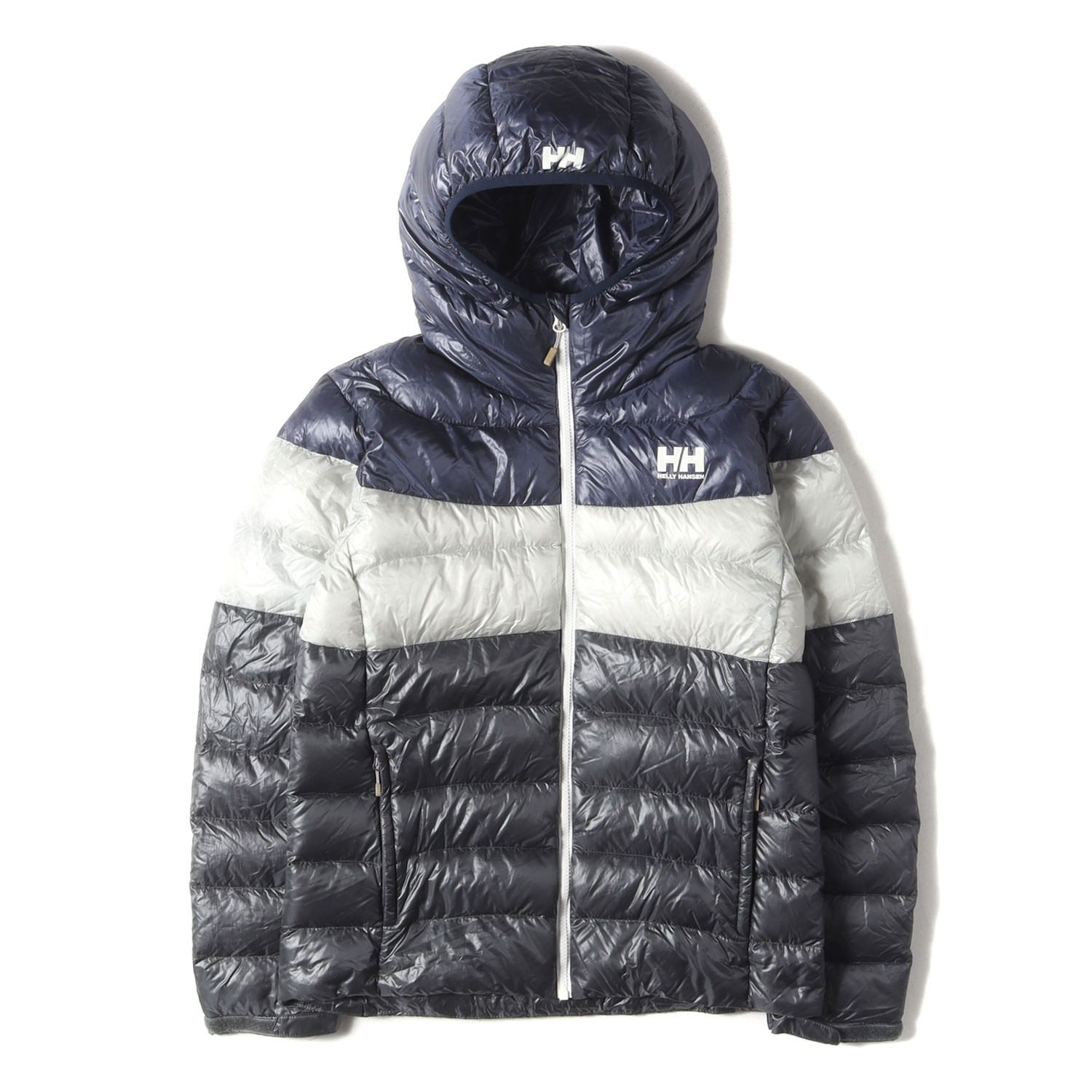 HELLY HANSEN ヘリーハンセン ジャケット サイズ:L / バンブル フーディ ダウンジャケット / グレー ネイビー ホワイト / アウター ブルゾン 上着 / 軽量モデル【メンズ】