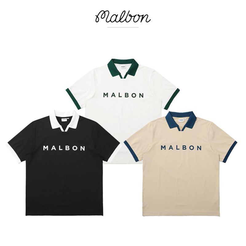 MALBON バイカラー カラー ロゴ 半袖 Tシャツ