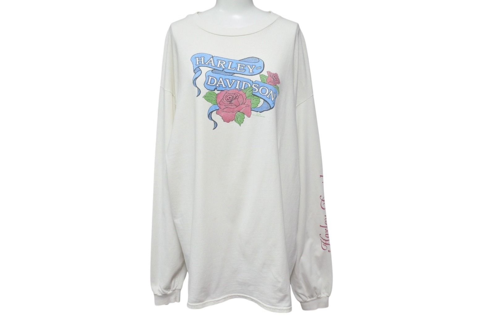 HARLEY DAVIDSON ハーレーダビッドソン VINTAGE ヴィンテージ ローズ ロゴ 長袖Ｔシャツ ホワイト 1992年 薔薇 サイズXL 4b001524