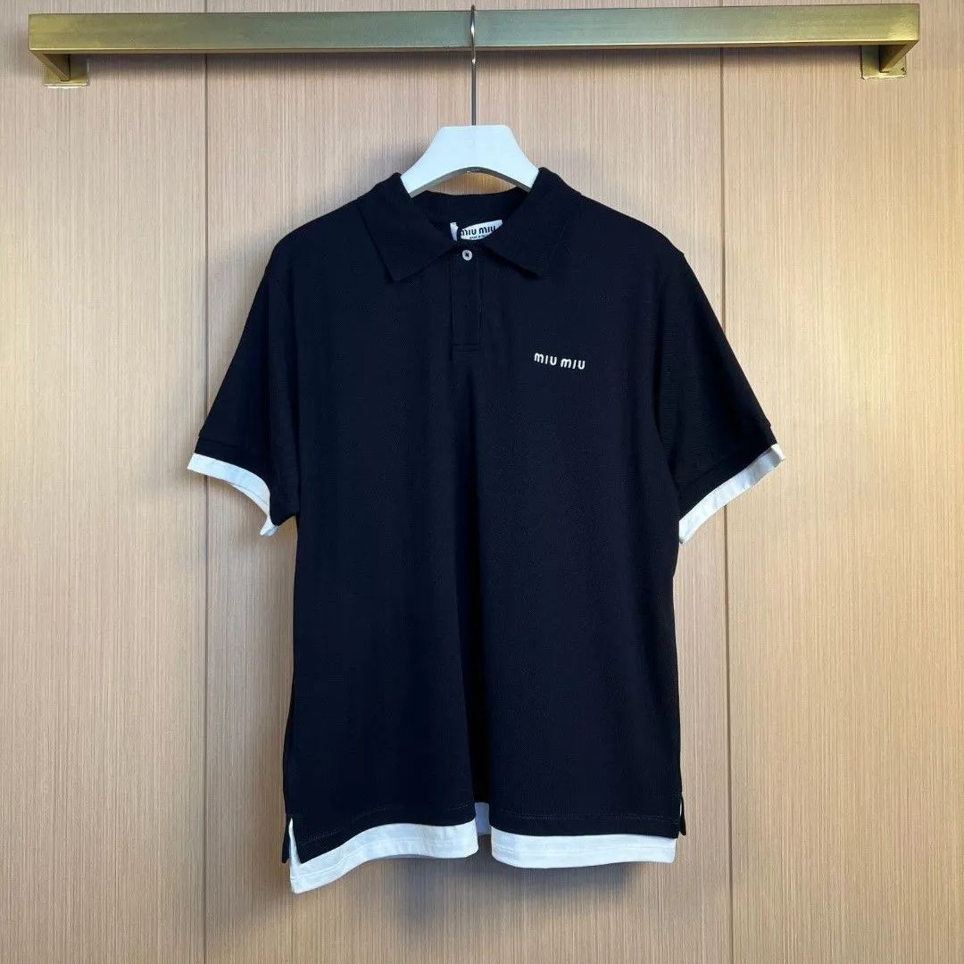 MIU MIU ネイビー ポロシャツ 半袖 miu miu ネイビー ポロシャツ 半袖 MIU MIU ネイビー ポロシャツ 半袖