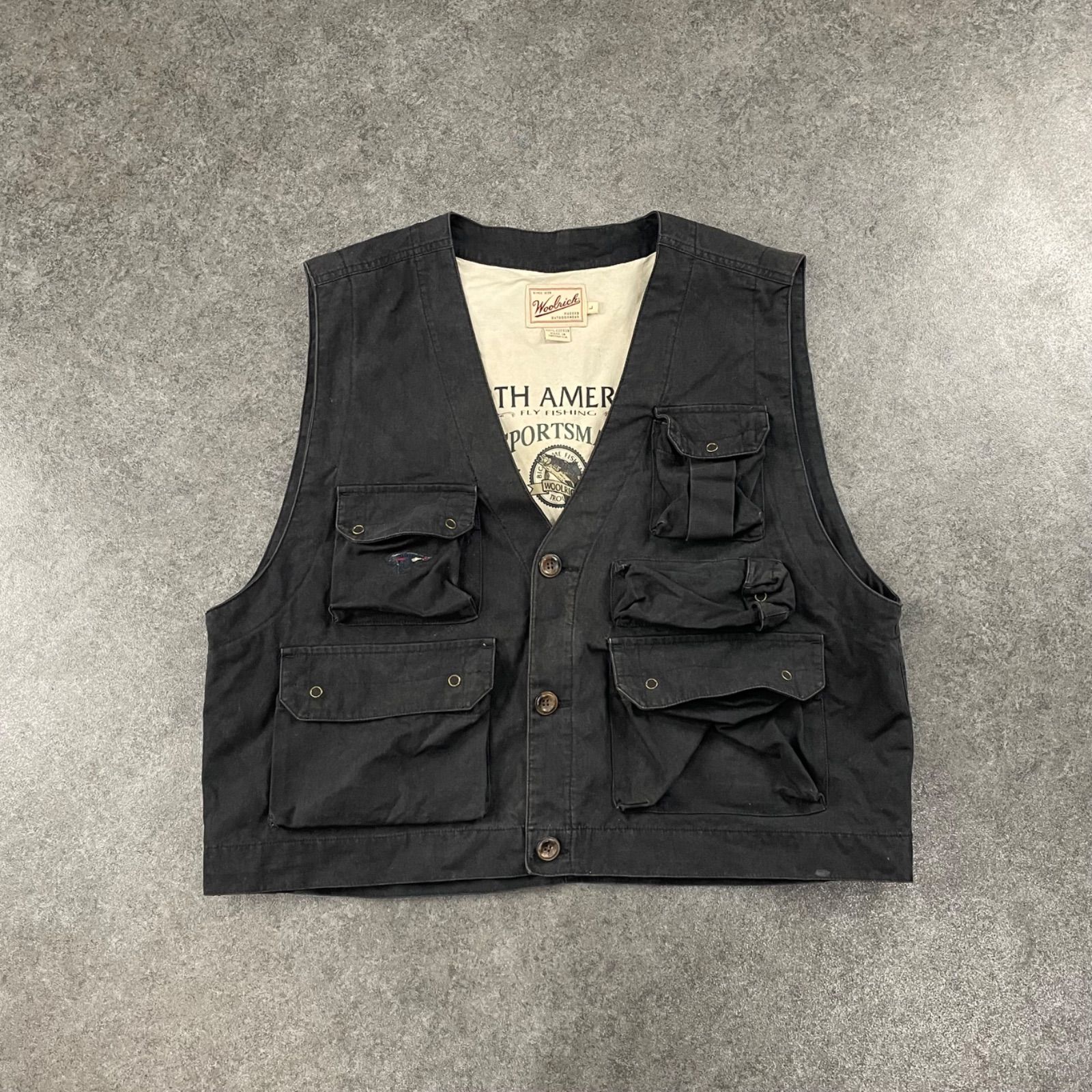 WOOLRICH フィッシングベスト ネイビー ロゴ刺繍 釣り アウトドア 00s