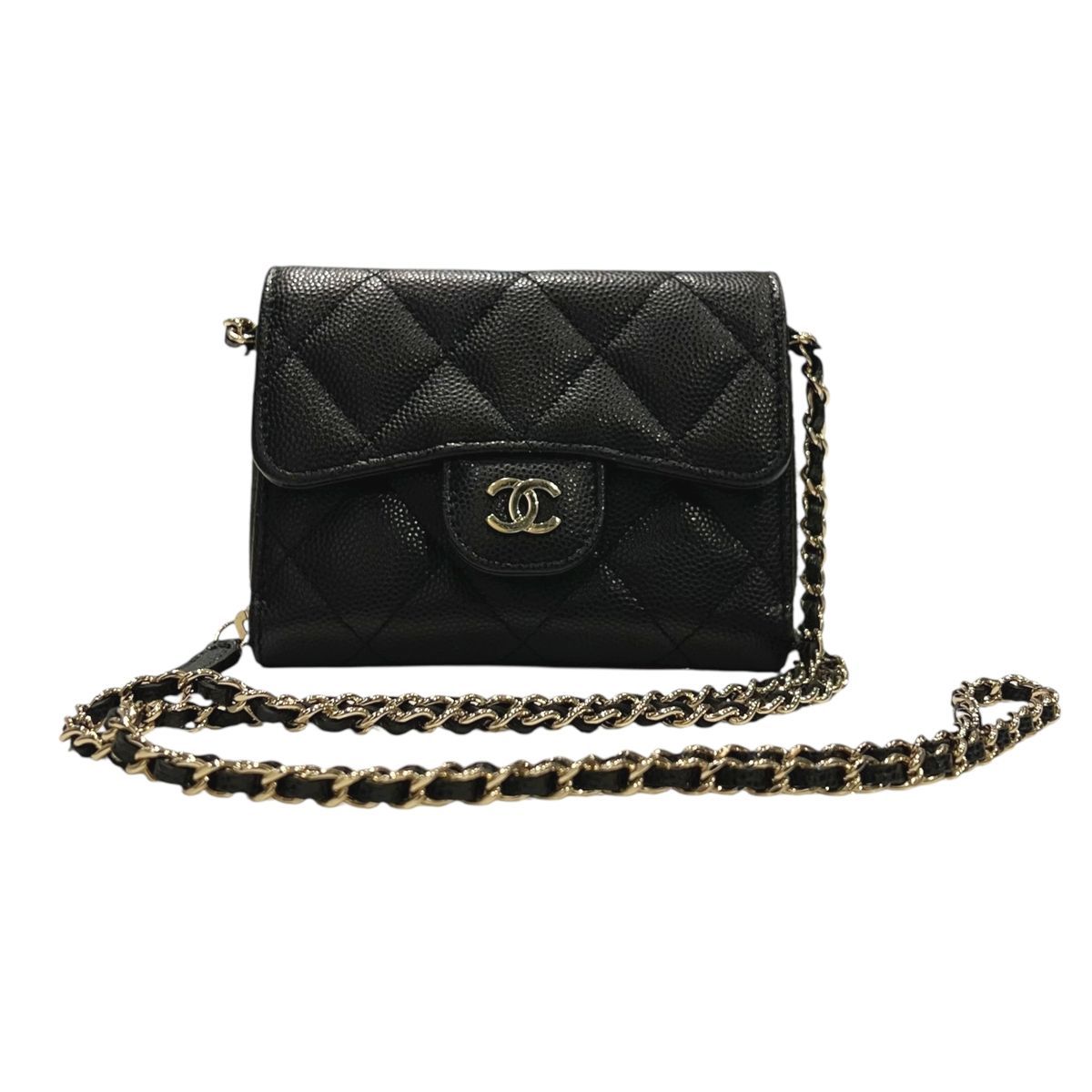 CHANEL シャネル ショルダーバッグAP2569 マトラッセ ミニチェーン ウォレット 31番台 ココマーク キャビアスキン ファスナー ジップ ブラック 25004019 SA
