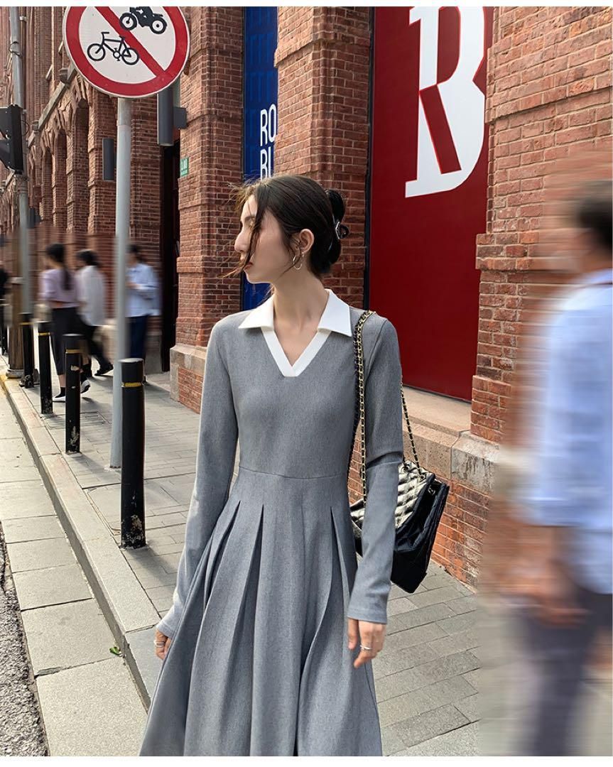 春セクシーコントラストニットドレスロング丈ワンピース