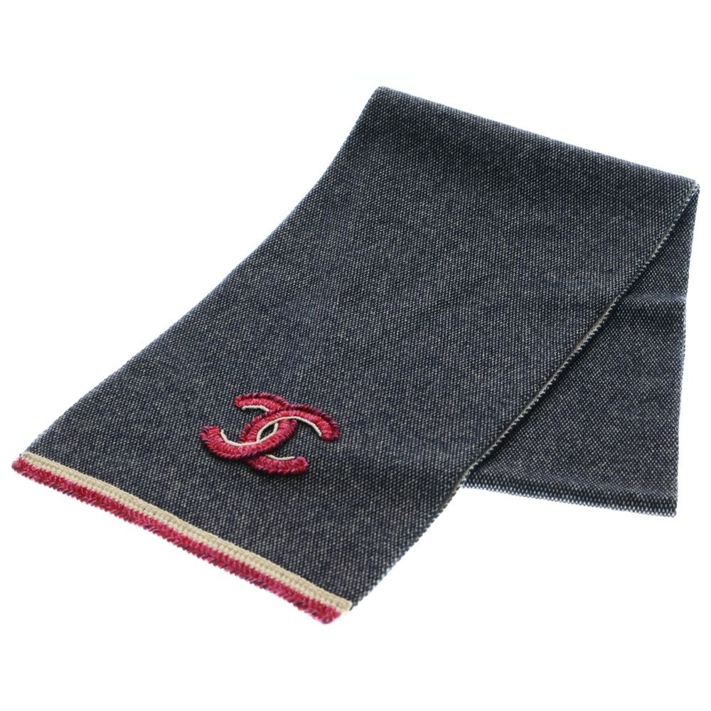 CHANEL シャネル ココマーク カシミヤ ウール ロングマフラー ネイビー×ピンク