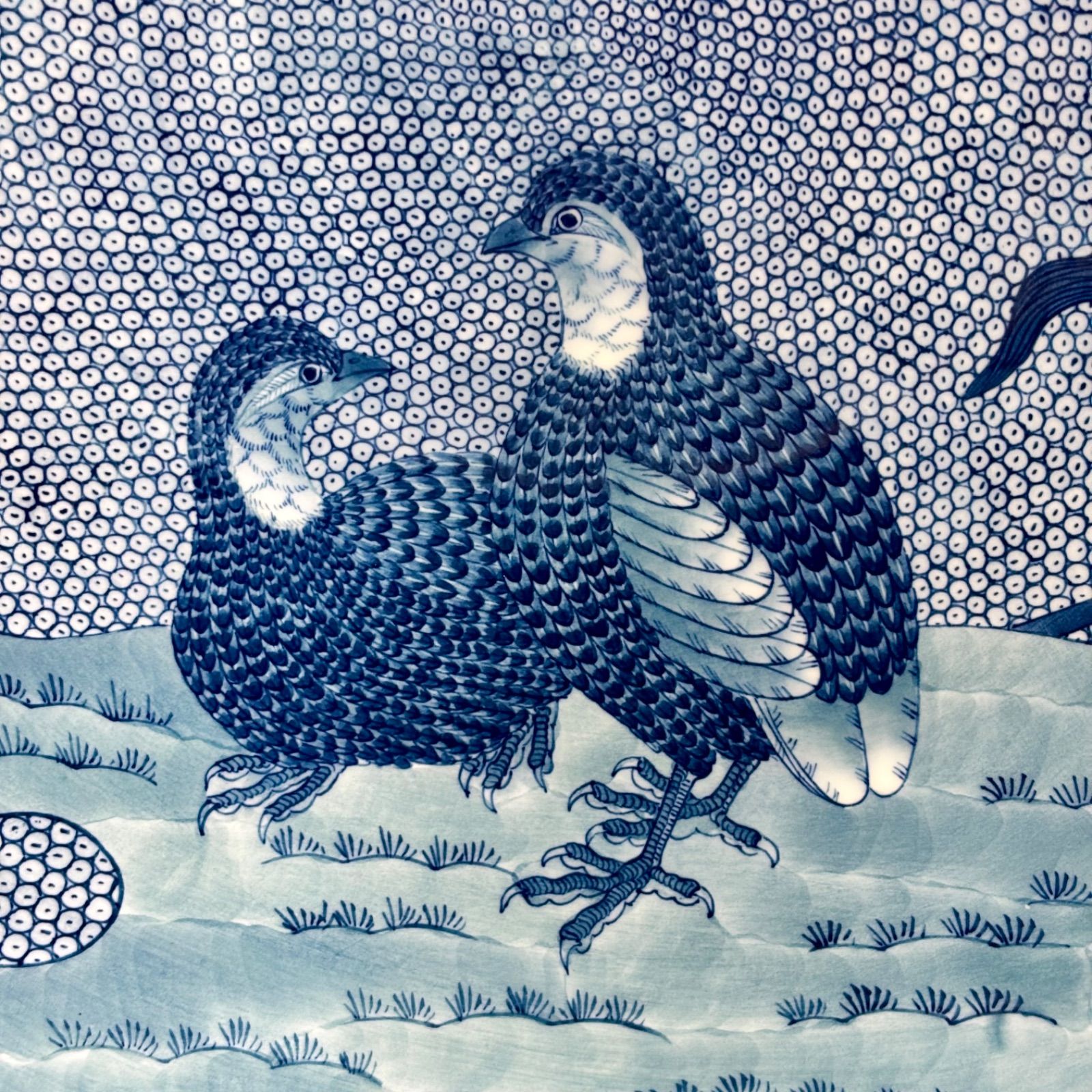 源右衛門窯 染付粟鶉図 大皿 絵皿 飾り皿 有田 代表作 46センチ