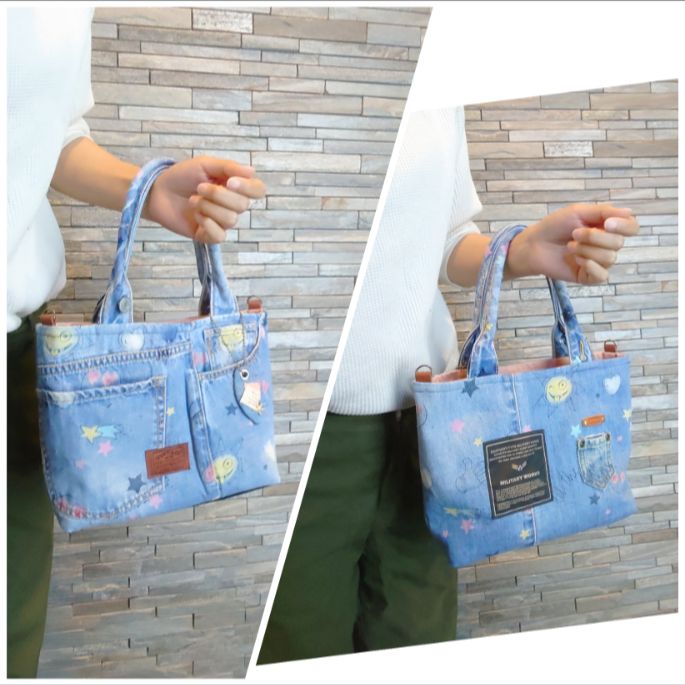 デニムリメイク☆カラフルバッグチャーム✨2個セット 古めかしい