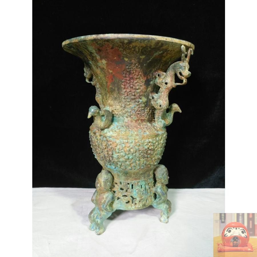 中国美術　青铜器　虎耳鼎   送料込み 中国古美術.珍品旧蔵.青銅器.細密彫.獣耳樽.装酒器 .祭祀