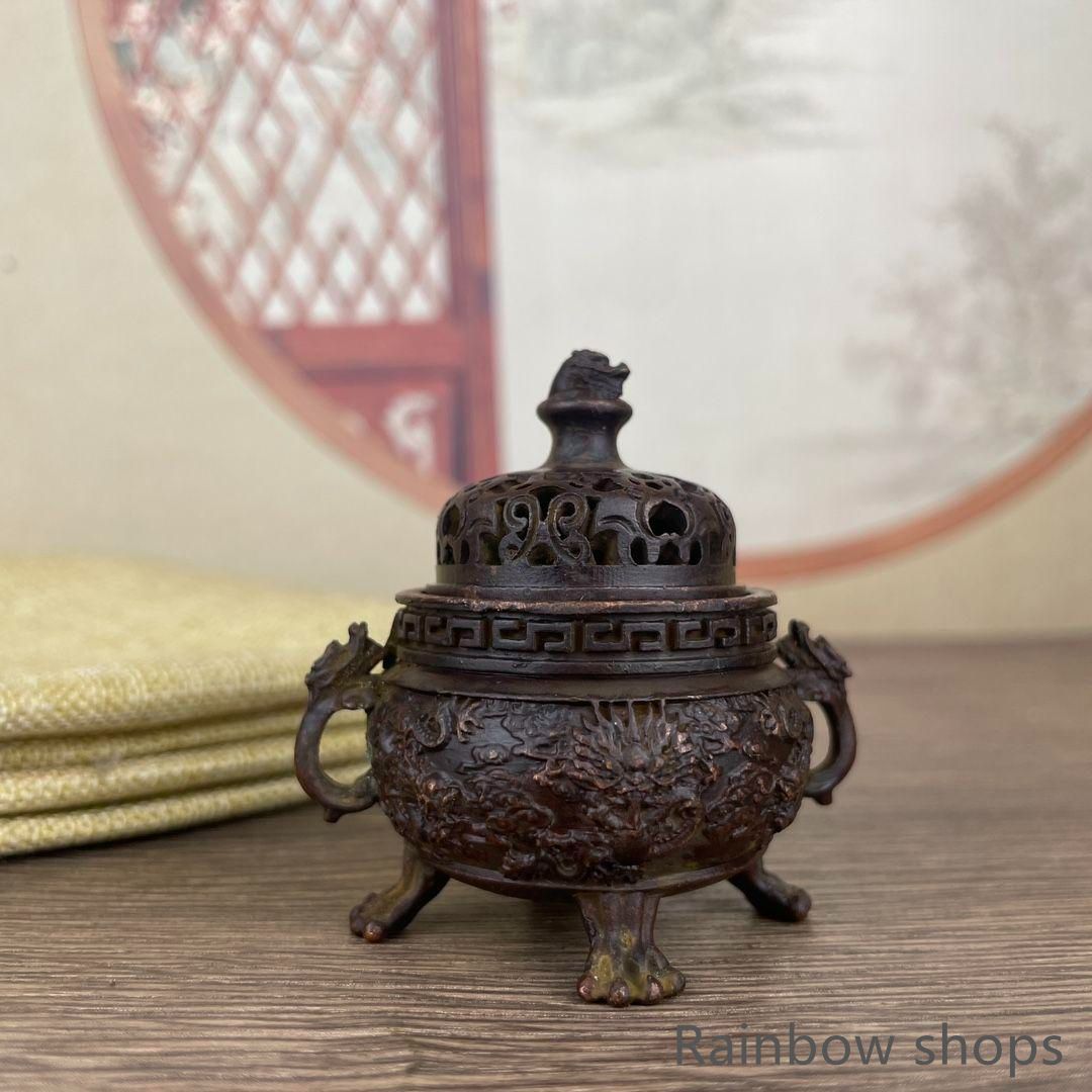 新品未使用】銅器 香炉 三足九龍炉 茶道薫香炉 香道具 装飾品