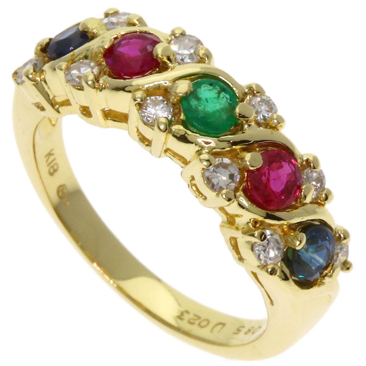 MIKIMOTO ミキモト ルビー サファイア エメラルド ダイヤモンド リング 指輪 K18YG レディース