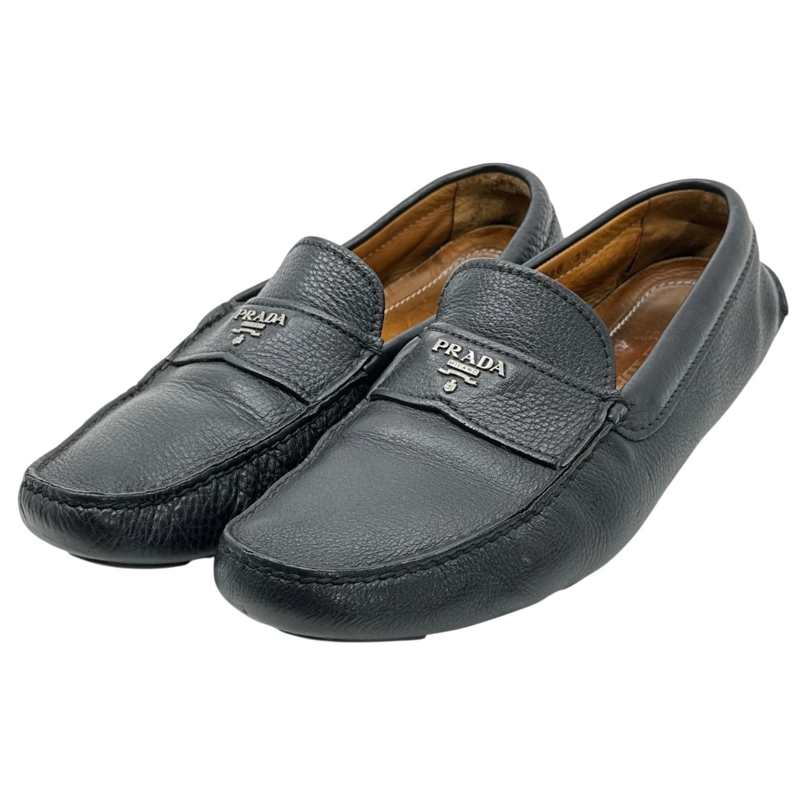 PRADA(プラダ) Emblem Logo Leather Driving Shoes エンブレム ロゴ 