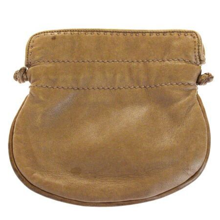 【中古】 中美品 エルメス HERMES 小物入れ 巾着 ブラウン レザー 07EJ733