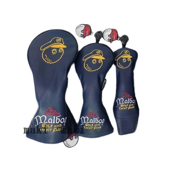 週末 MALBON GOLF ヘッドカバー ネイビー 3点セット