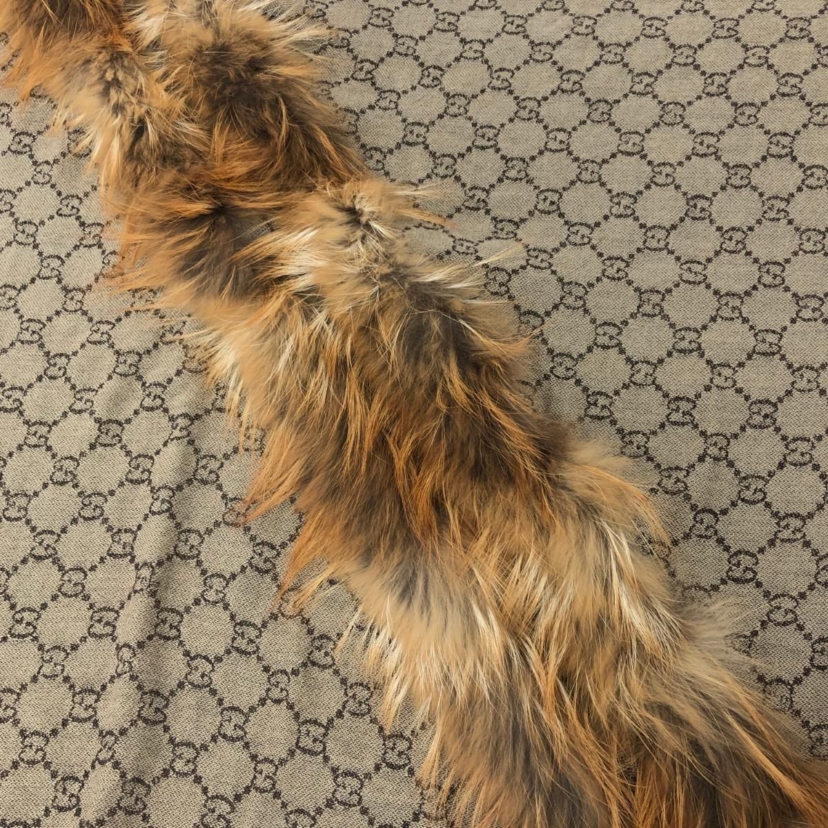 GUCCI グッチ 大判ストール ファー付 GG柄 シルク混 ブラウン