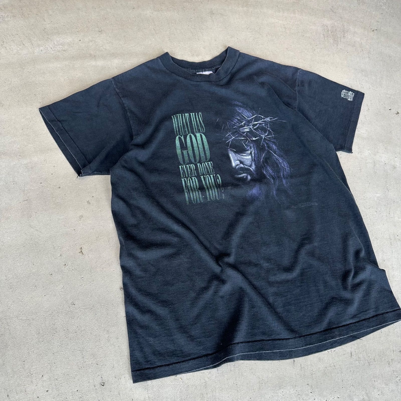 90s ジーザス　キリスト　シングルステッチ　ブラック 　フェード 90s ジーザスキリストシングルステッチブラック フェード