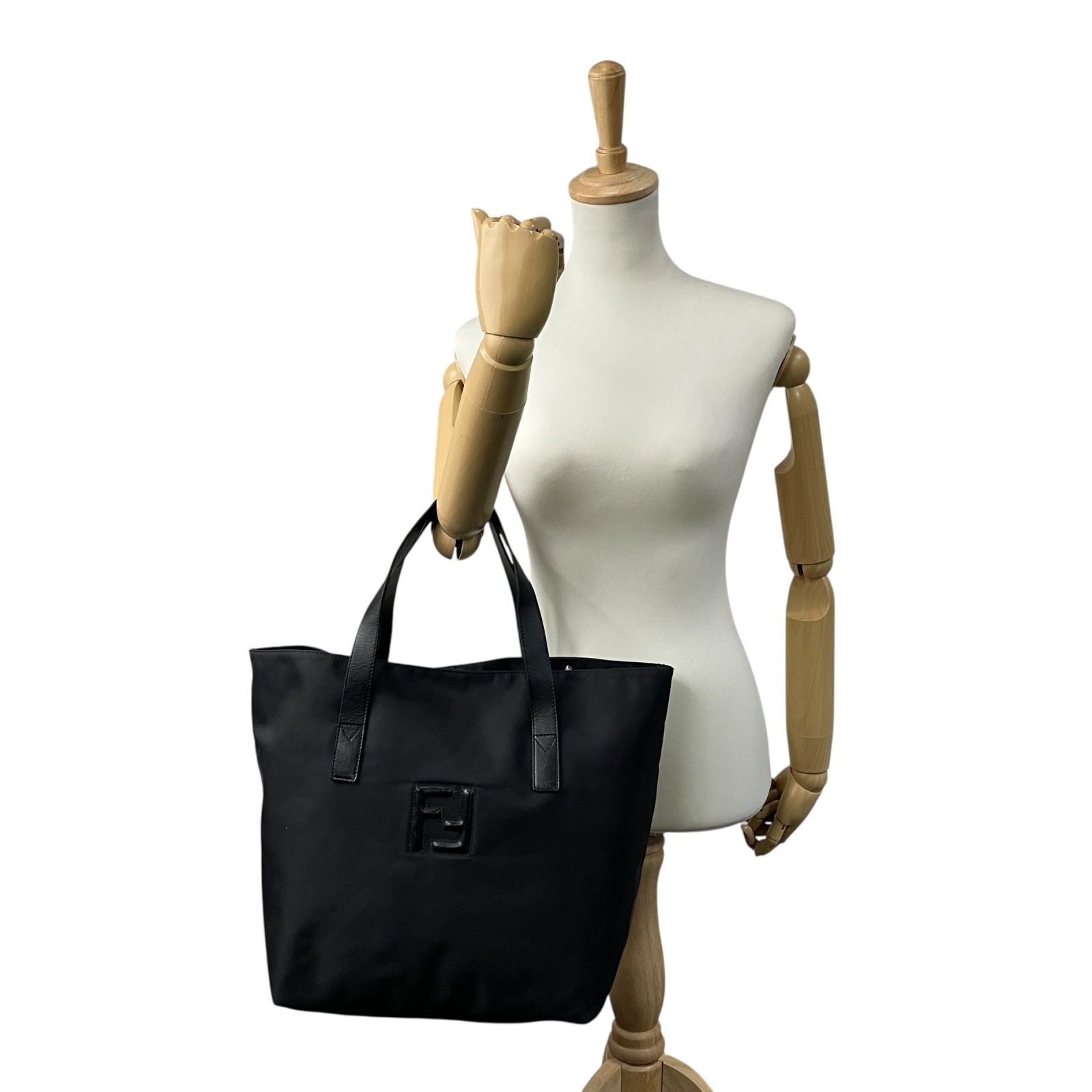 美品 FENDI フェンディ ナイロン レザー トートバッグ 黒