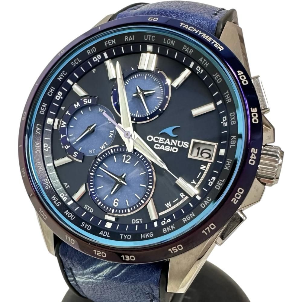 【CASIO/カシオ】オシアナス OCW-T2600  腕時計 チタン/レザー ソーラー電波 紺文字盤/紺革ベルト メンズ 【真子質店】【GD】
