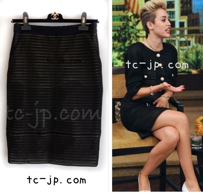 シャネルCHANELスカート黒40 シャネル スカート CHANEL ブラック 黒 ストレッチ ニット