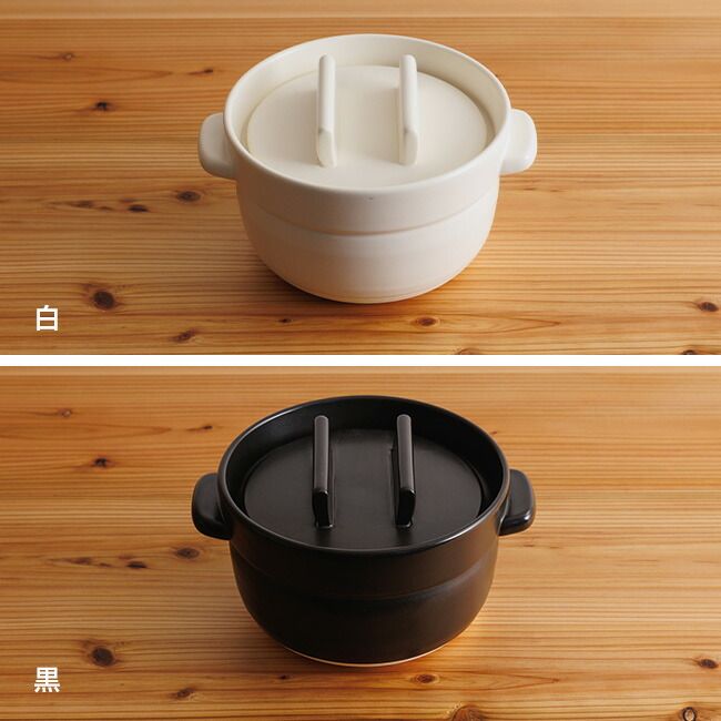 黒 かもしか道具店 ごはんの鍋 2合＋陶の飯びつ こぶり ご飯鍋 飯びつ おひつ セット 土鍋ご飯 2合 土鍋ごはん ガス ガス使用 米 お米 ごはん 食卓 耐熱陶器 陶 蓋付き飯びつ 保存 容器 こぶり 1合 ひとり暮らし ほかほかごはん おしゃれ