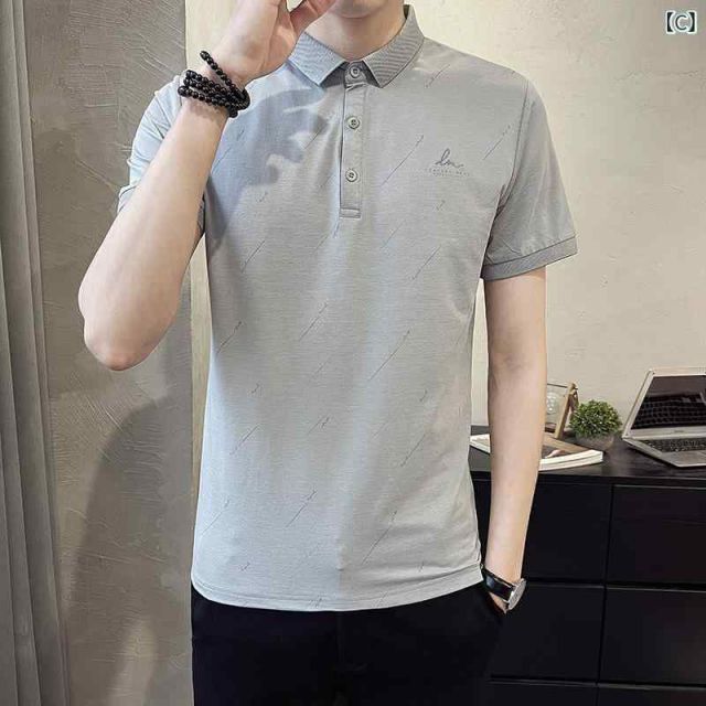 [XL]春 コーデ メンズ 用 服 シンプル ファッション オシャレ 大人 かっこいい 大きいサイズ ストリート 紳士服 プリント ポロ シャツ 半袖 ビジネス T シャツ トップス ポール カジュアル 