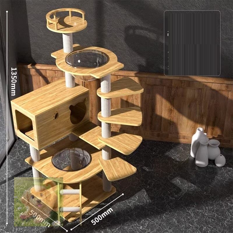 キャットタワー 透明宇宙船 爪とぎボール 麻紐 爪とぎ 猫タワー 爪研ぎ 猫ベッド 大型 多頭飼い 据え置き型 頑丈 据え置き木製