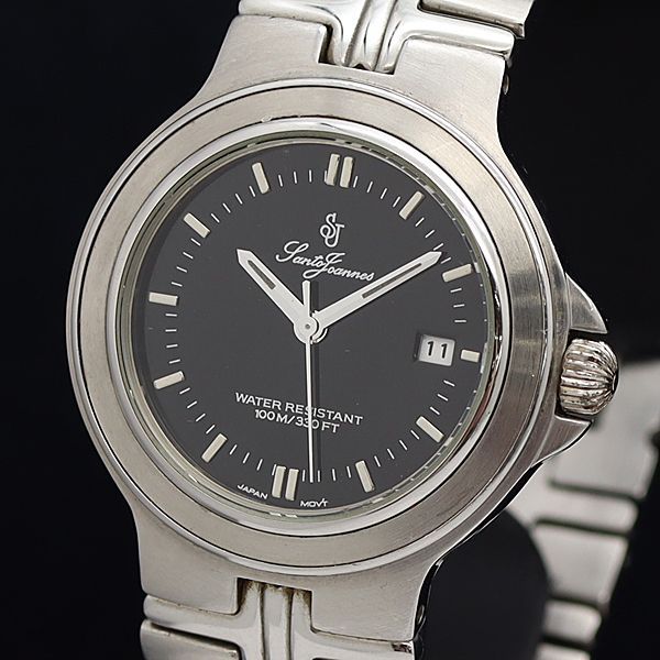 稼働 良品 QZ セントジョイナス SJ 3359-02 100m デイト 黒文字