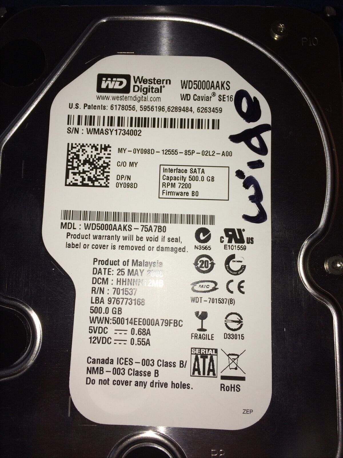 Western Digital Western Digital Wide Hard Drive 2008 500.0 GB SATA