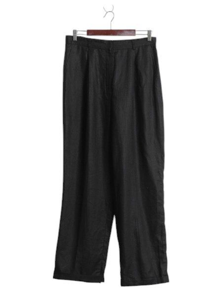 なクーポン配布中! 00s ローレン ラルフローレン スラックス パンツ レディース L 程 古着 ポロ リネン タック入り ワイド ストレート ブラック