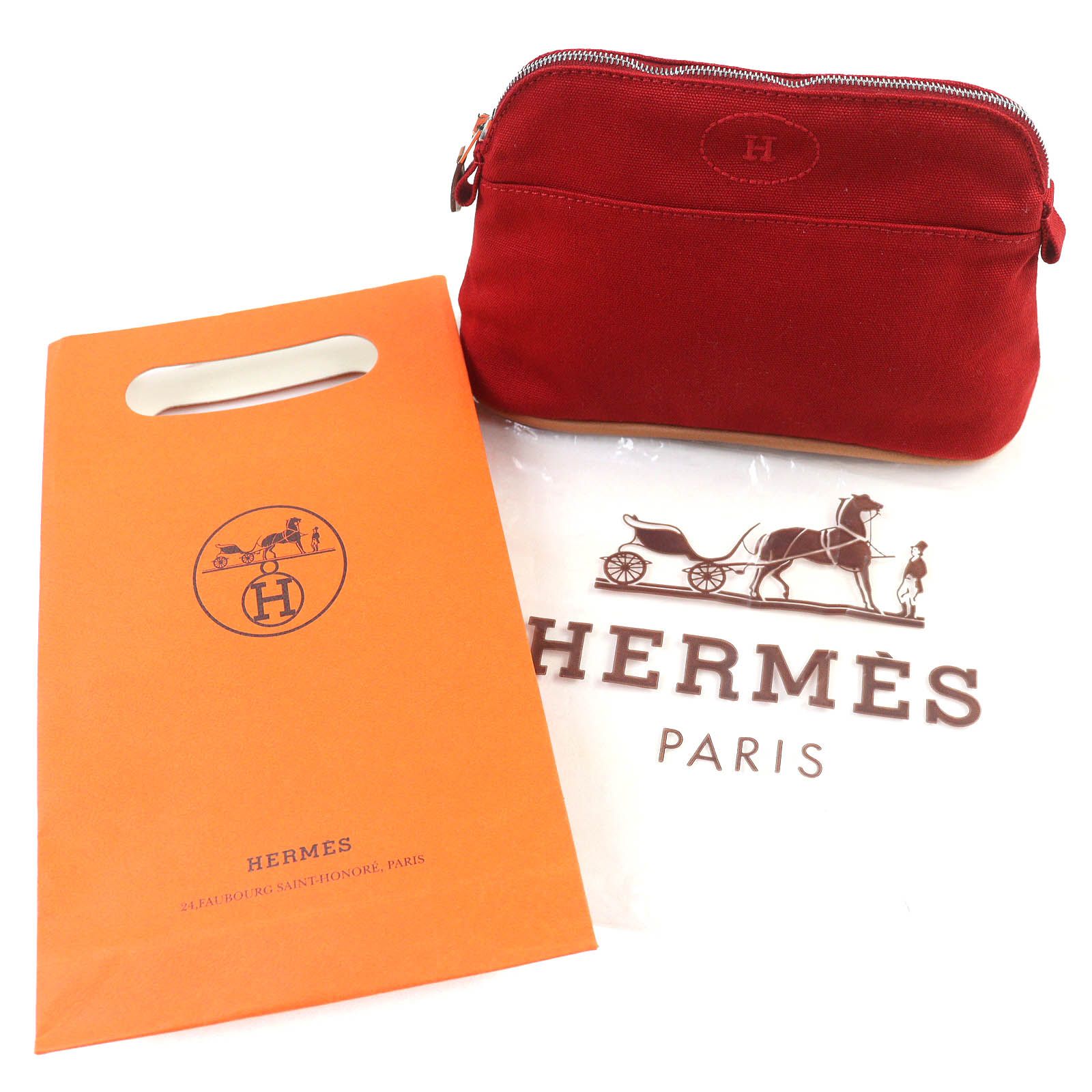 極美品△HERMES エルメス ボリードポーチ PM コットン100％ H