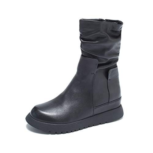ZUYEE ズイェ レディース ショートブーツ 本革 サイドジップ 厚底 インヒール 歩きやすい カジュアル ブラック 24.0cm