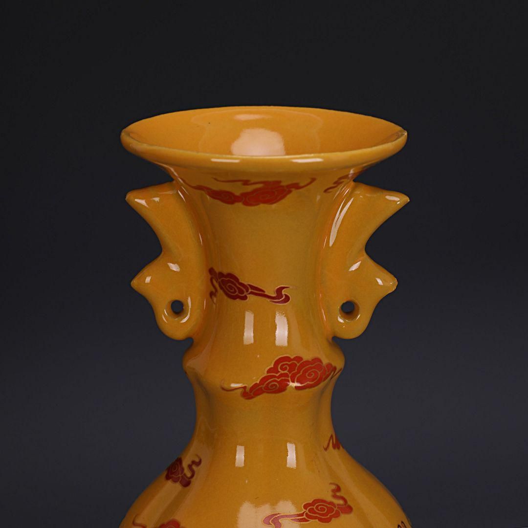 大明青花五彩龍紋扇型両耳花瓶 現代工芸品 美術品 装飾品 置物 大明青花五彩龍紋扇型両耳花瓶 現代工芸品 美術品 装飾