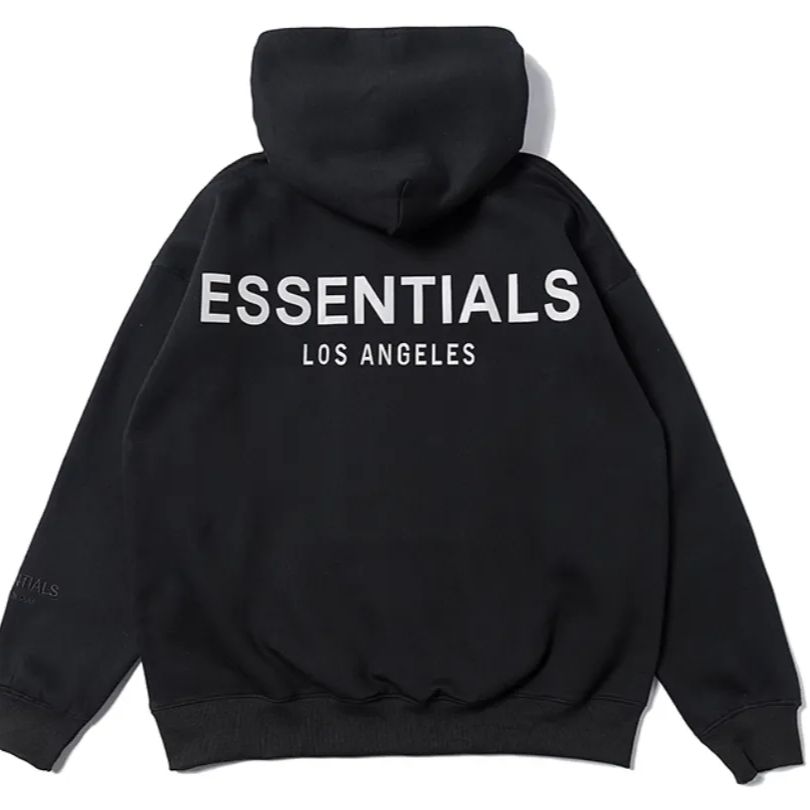 ESSENTIALS ブラック フード付きパーカー ESSENTIALS ブラック フード付きパーカー 男女兼用