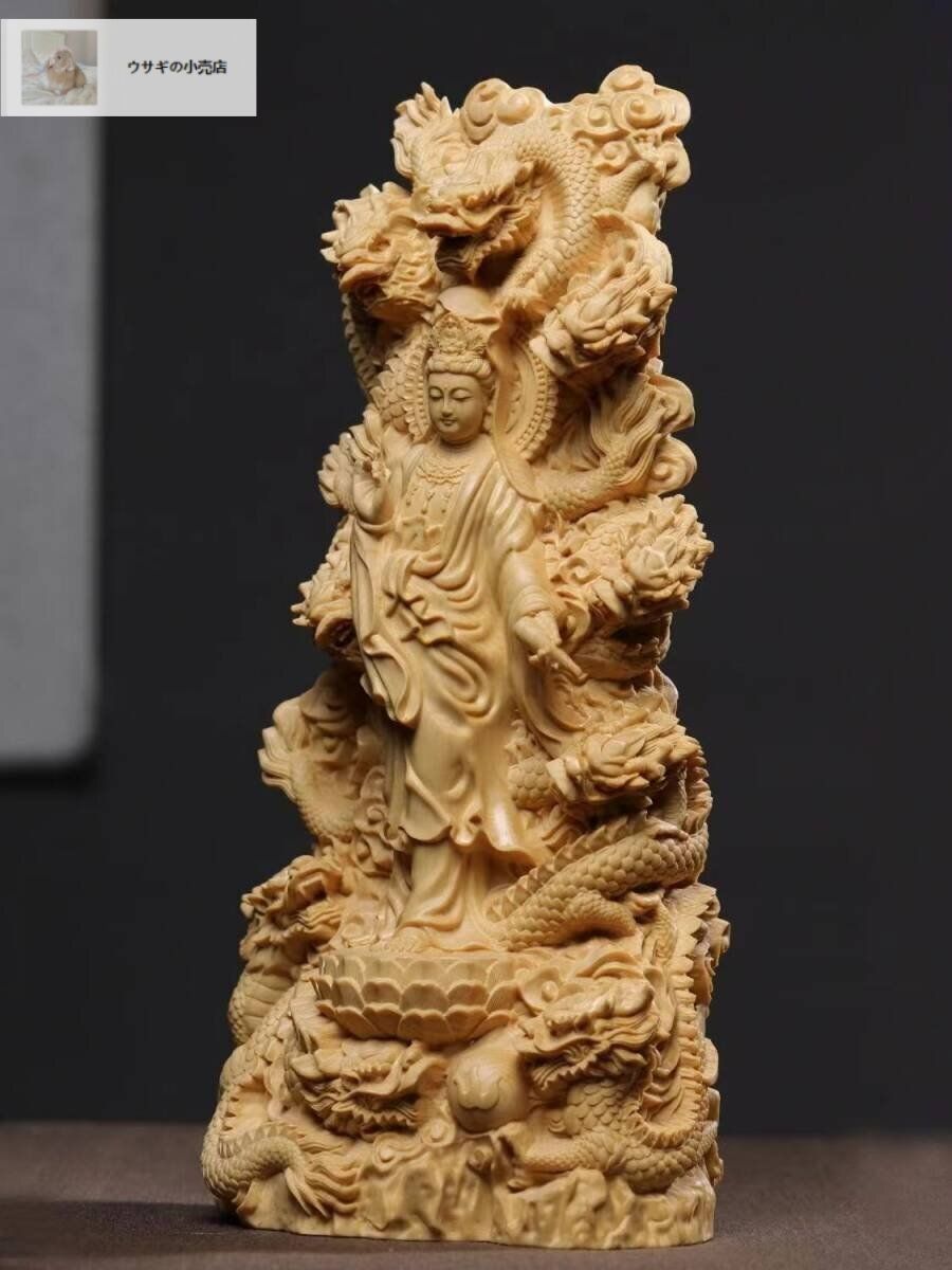 仏教美術　利秀作　木彫　神獣観音像　仏像　置物　8225 仏教美術 利秀作 木彫 神獣観音像 仏像 置物 8225