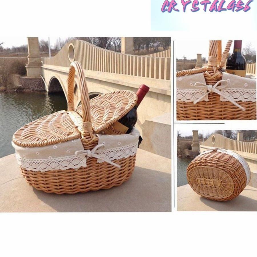 ピクニックバスケット 蓋付き レース 籐 かご バスケット かわいい