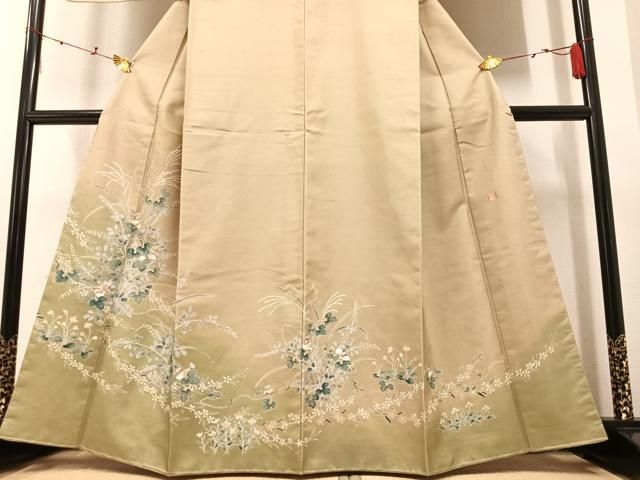 着物リメイク　訪問着　友禅　作家物　紬地　枝花文　正絹から作務衣 着物リメイク 訪問着 友禅 作家物 紬地 枝花文 正絹から作務衣
