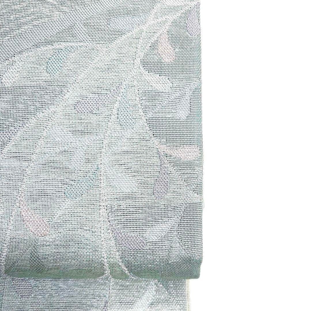 袋帯 夏用 紗 銀糸 千草鼠 波紋様 流線 花模様 着物 072a u