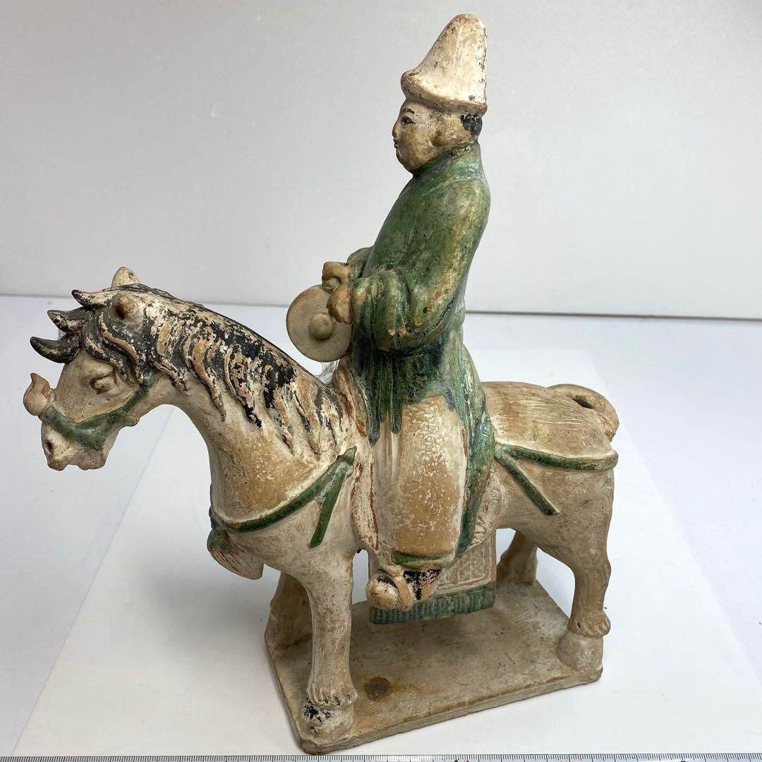 中国三彩 騎士 置物 高さ約29.5㎝ 東な6-0507