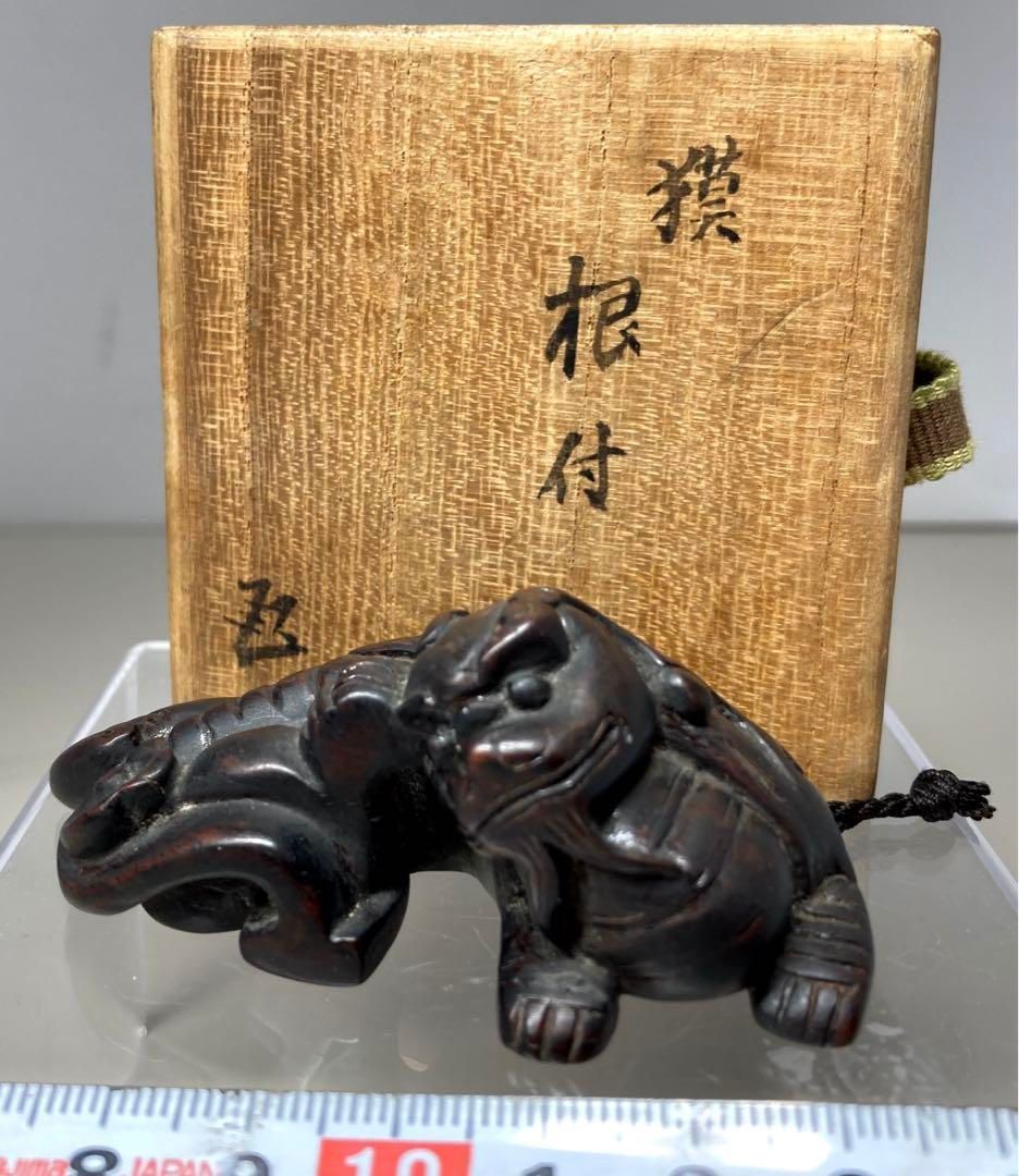 時代 木彫 バク根付 木 35g 本Y6-0306 タエチ