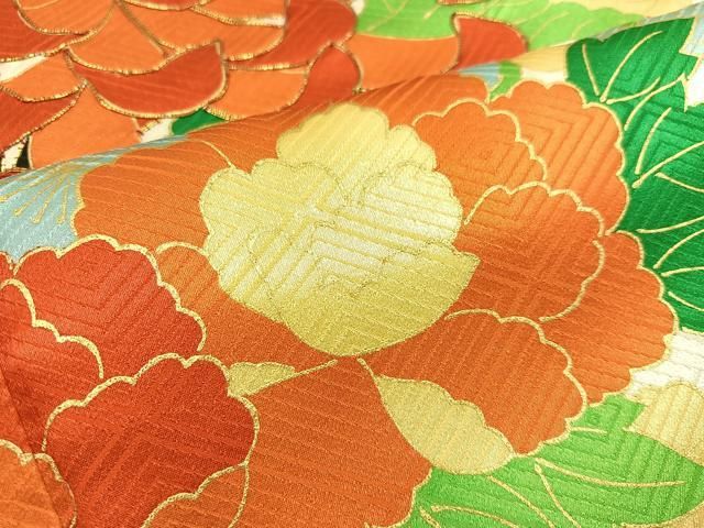 D764 訪問着　花模様　金彩　正絹　着物　袷　しつけ糸付き未使用極美品 D764 訪問着 花模様 金彩 正絹 着物 袷 しつけ糸付き未使用極美品