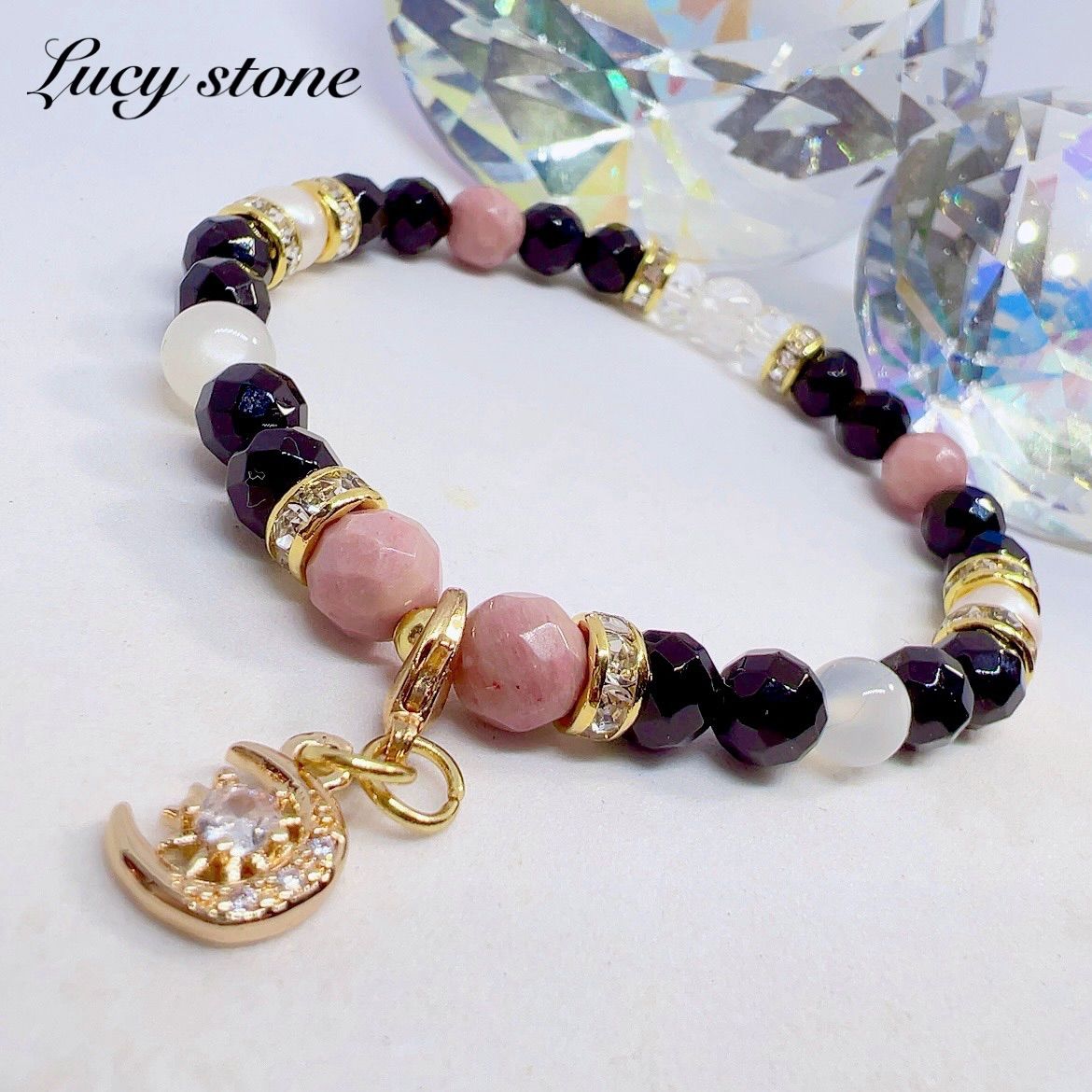 数秘２【聖なる石】ムーンストーンのブレスレット（巾着付） 42天然石⭐️ブルーアゲート 青瑪瑙 12㍉⭐️パワーストーン