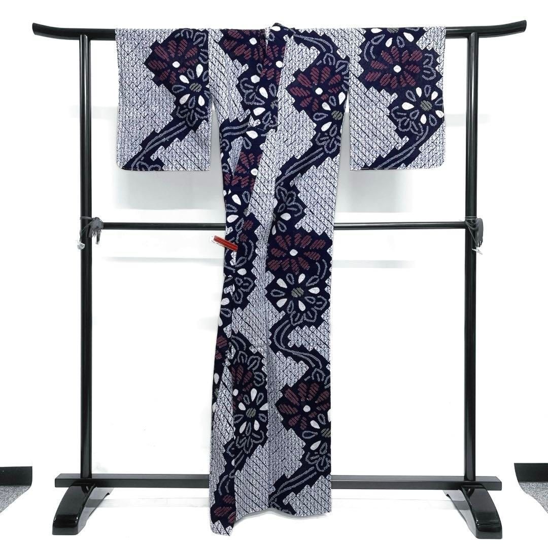 未着用 浴衣 有松鳴海絞り 花模様 藍色 着物 032a d - メルカリ