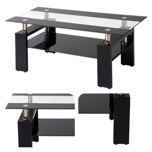 超人気！ガラステーブル コーヒーテーブル 幅88cm Black OSJ)ガラス