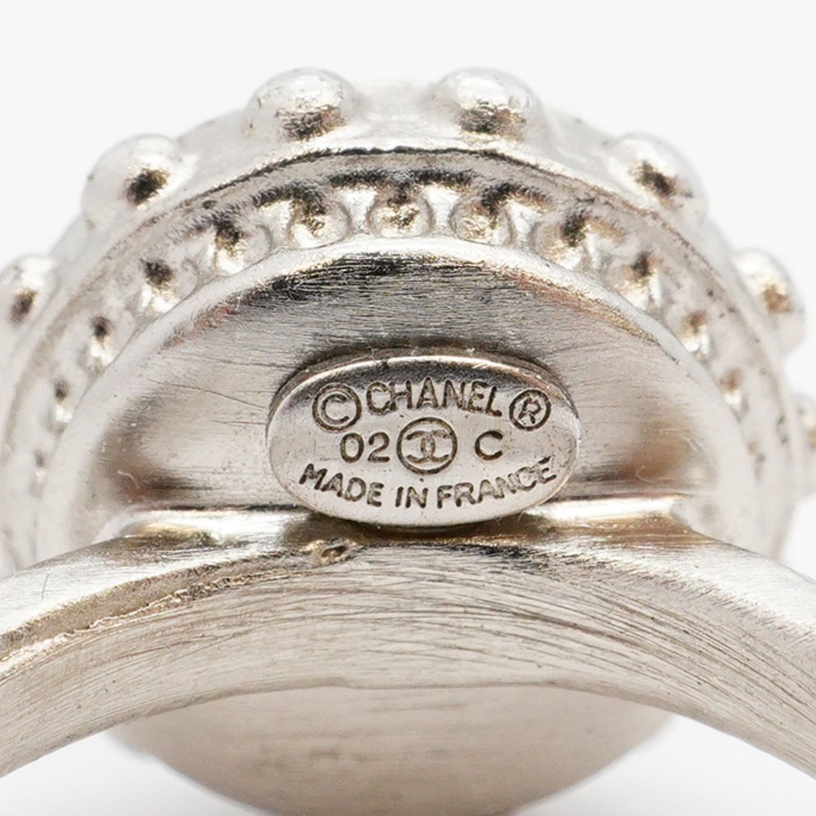 CHANEL リボン ラインストーン シルバー 12号 リング f_104 CHANEL リボン ラインストーン シルバー 12号 リング f_104