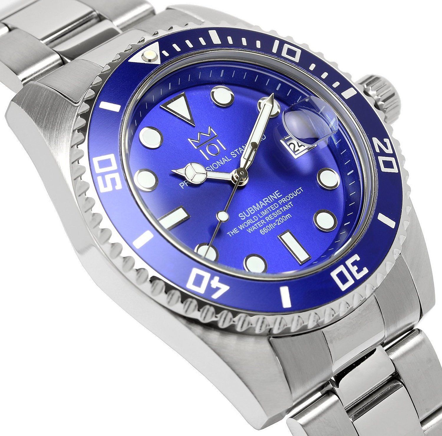101 No.1 ヒャクイチ クォーツ ダイバーズウォッチ 日付表示 20気圧防水 腕時計 HYAKU 1-001 ブルー