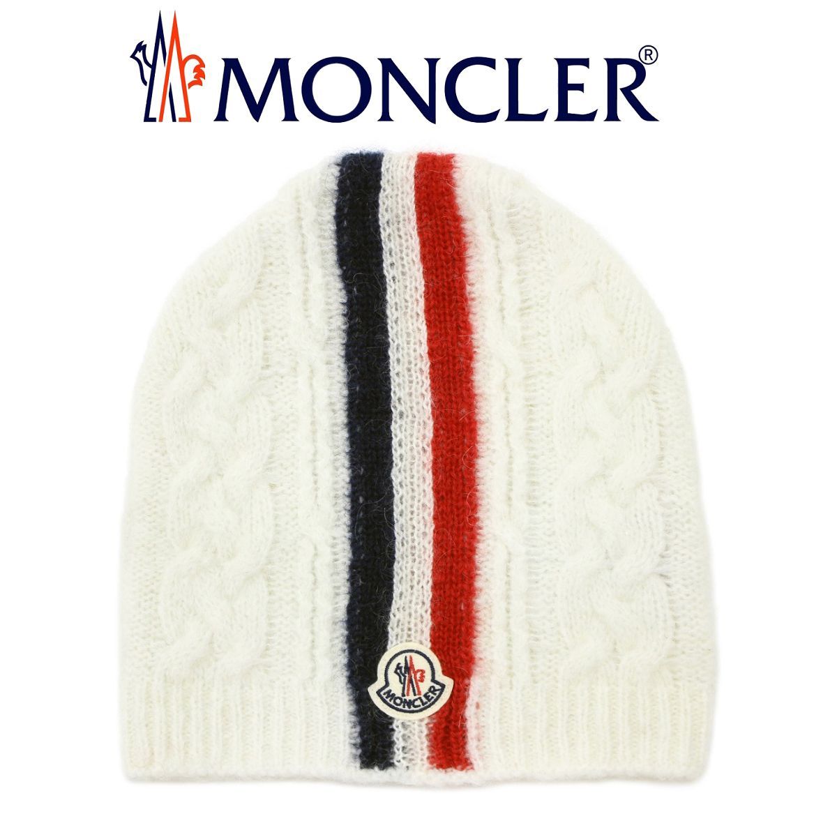 69 MONCLER 3B00003 ホワイト ニットキャップ ニット帽 - セレクト