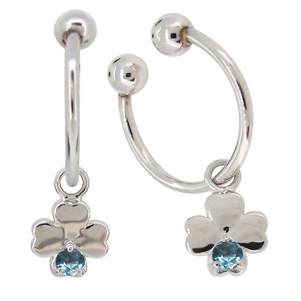 イヤリング フープ 小さめ プラチナ ピアス 揺れる クローバー ブルートパーズ イヤーカフ